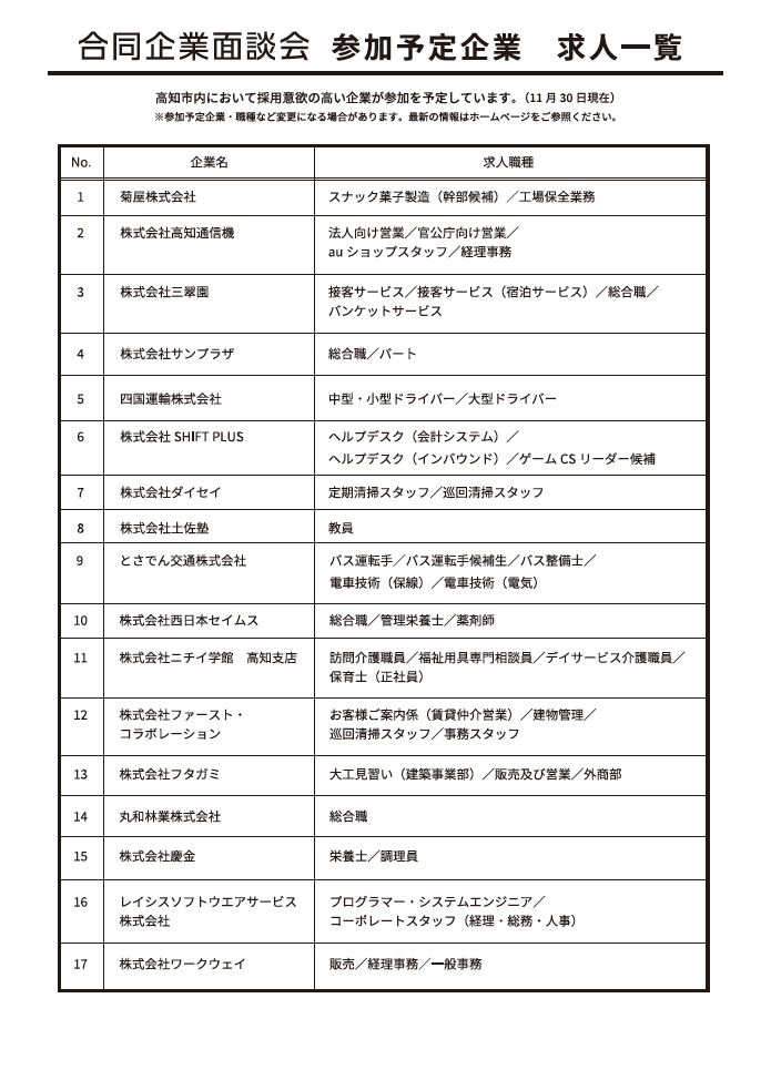 【申込受付中】合同企業面談会（1月）